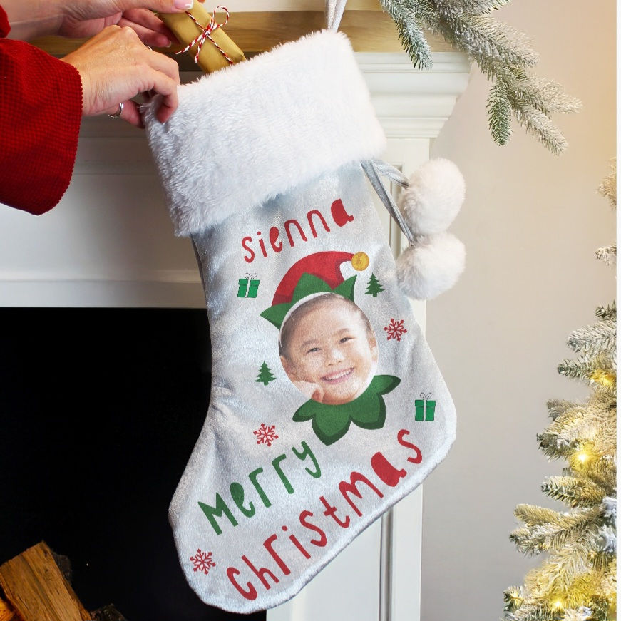 Personalised Photo Upload Elf Christmas Stocking
