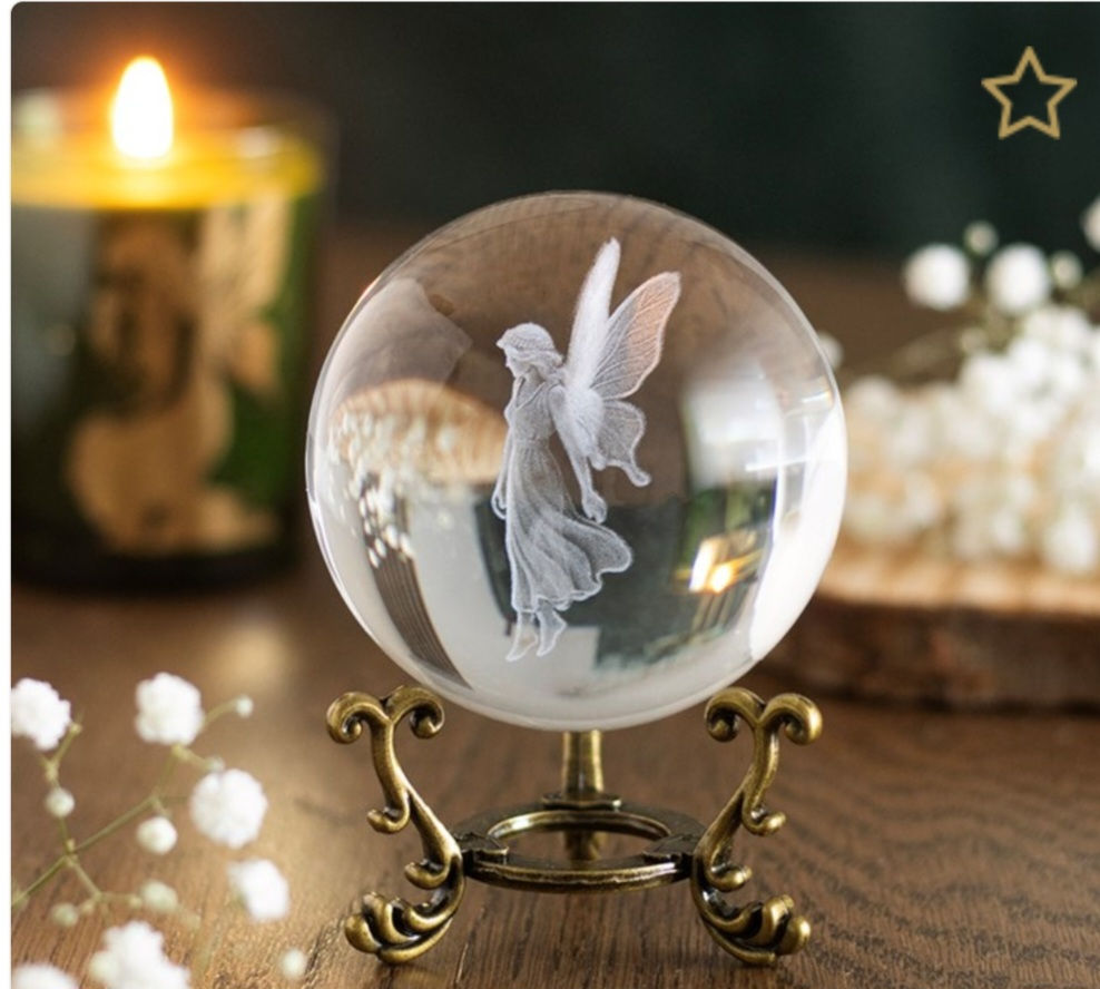 Stardust Fairy Laser Engraved Glass Crystal Ball and Stand