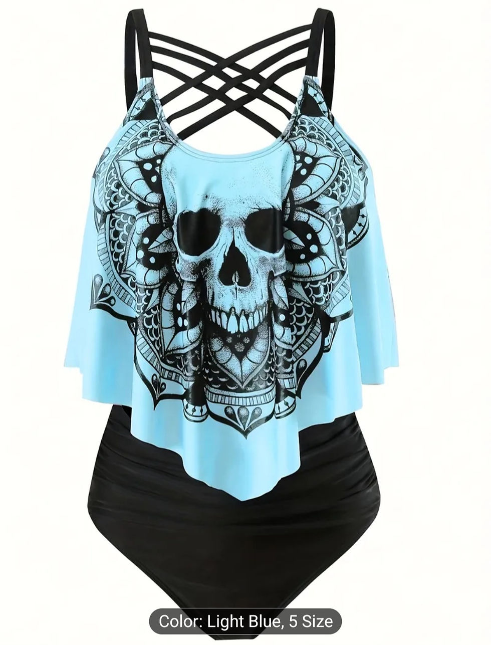 Thumbnail: Plus Size Tankini Set for Women Featuring a Skull Design,