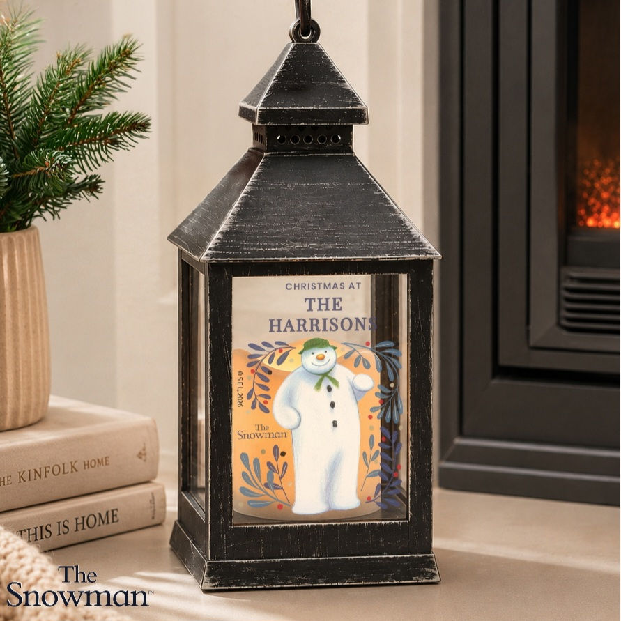 Personalised The Snowman Botanical Black Lantern