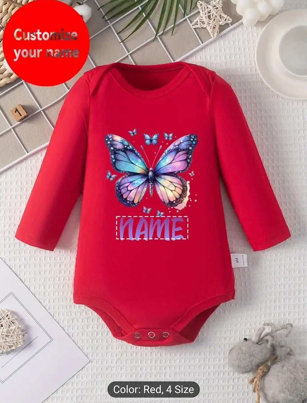 Thumbnail: Personalized Baby Girl Long Sleeve Jumpsuit - Custom Name