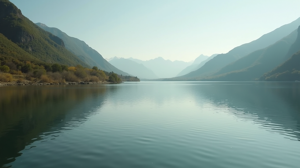 Close-up view of a serene landscape with a calm lake