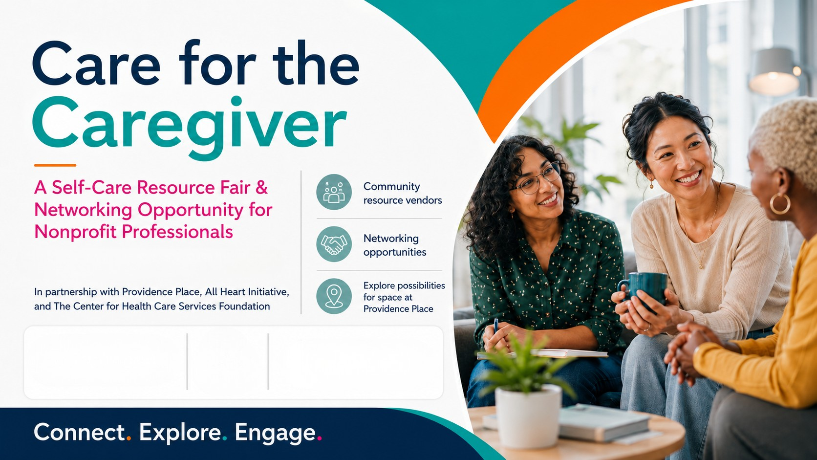 Care for the Caregiver self-care resource and networking event promotional flyer
