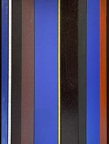 Abstract geometric painting with vertical color fields in bold contrasting tones.