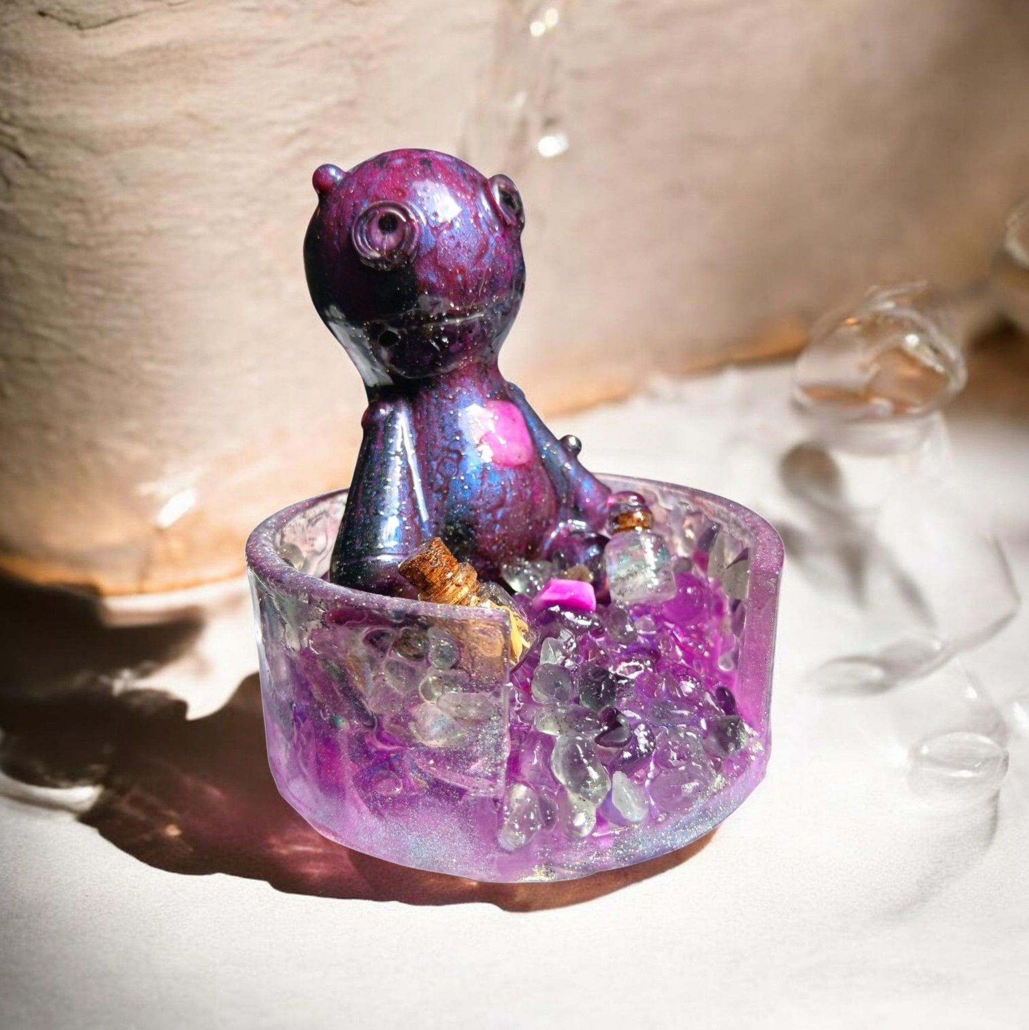 Fluorite Hexling: Voodoo Doll on a Quartz-Kissed Crystal Cluster