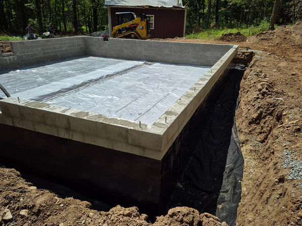 New home foundation construction progress
