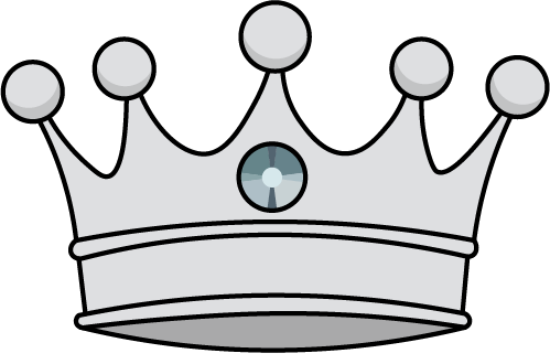 Gray jeweled crown icon with a blue gem on a white background, suggesting royalty or luxury