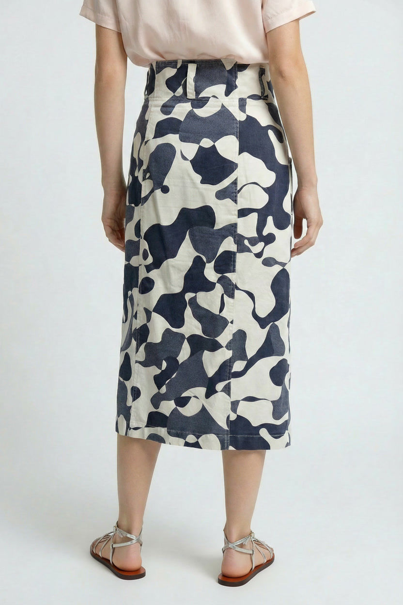 Thumbnail: Navy Abstract Print Midi Skirt