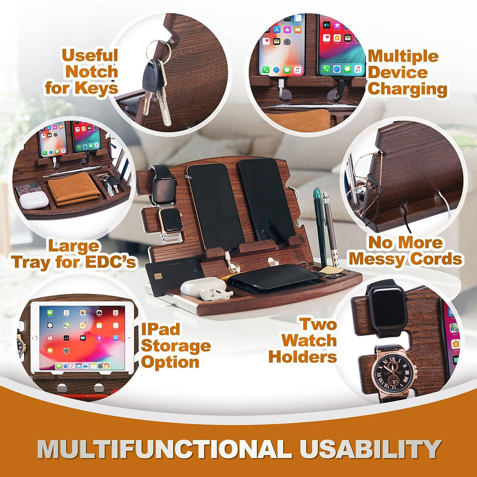 Thumbnail: Wood Phone Docking Station Natural Ash Phone Key Holder Wallet Watch Stand Gift