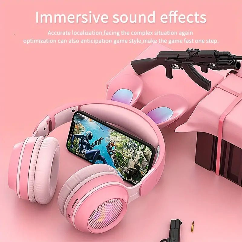 Thumbnail: Cute Rabbit Wireless Headphones with RGB LED for Kids