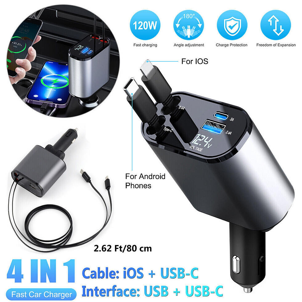 Thumbnail: Retractable Car Charger 4 in 1 Fast Car Phone Charger 120W With USB Type C Cable