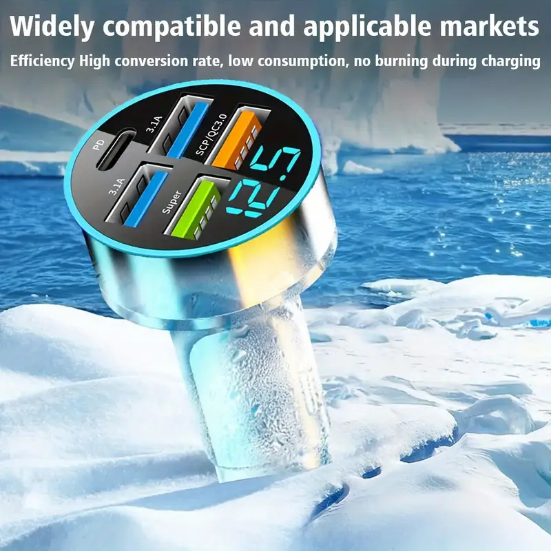 Thumbnail: 5 USB Port Super Fast Car Charger Adapter For iPhone Samsung Android Cell Phone