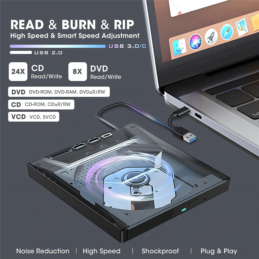 Thumbnail: External CD DVD Drive USB 3.0 Writer Burner Player for PC Laptop Windows 11 10