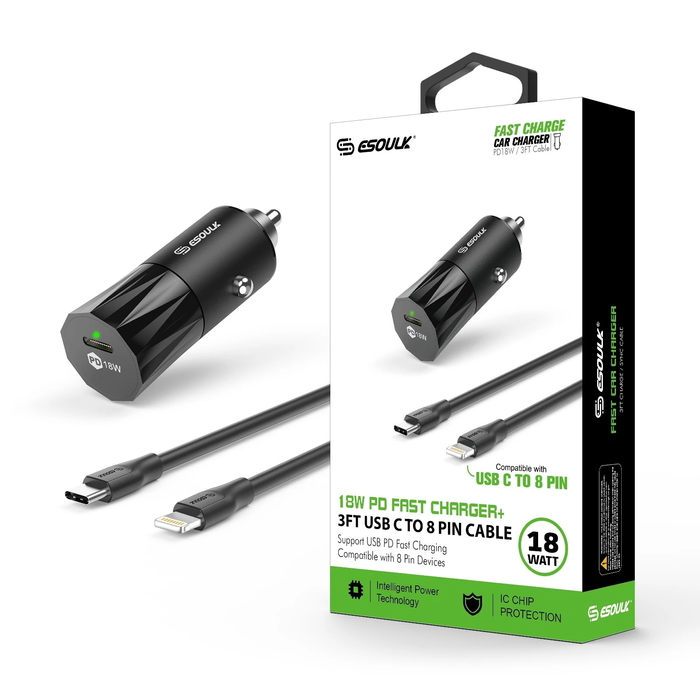 Esoulk 18W PD Fast Charger & 3FT C-to-8 Pin Cable