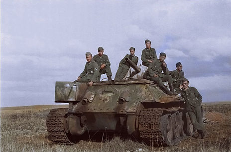 German troops on board an abandoned Sovi