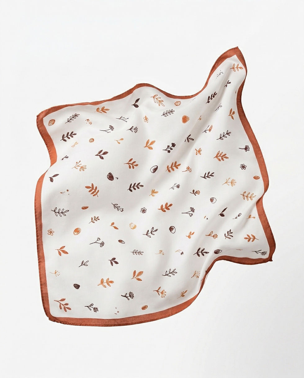 Botanical print square scarf with rust border