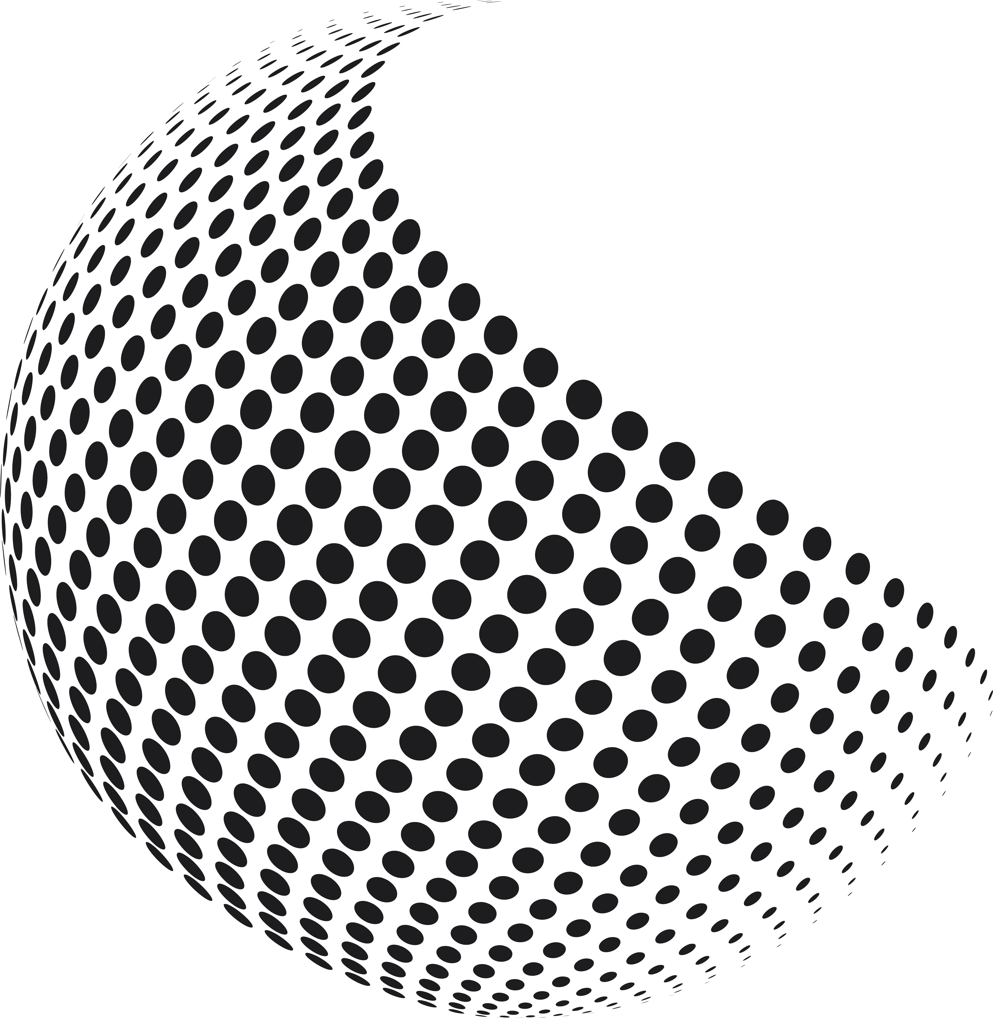 Grey Exim logo: A stylized, halftone dot sphere design, featuring black dots that gradually decrease in size towards the top right, forming a curved shape that suggests a three-dimensional, globe-like appearance