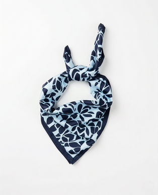 Knotted triangle scarf in navy and light blue print