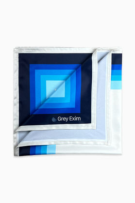 A folded white bandana showing the color block border in shades of blue.