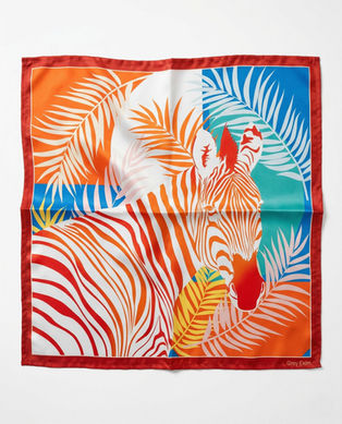 Full zebra print satin scarf with tropical leaves