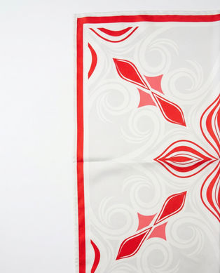 Close-up red and white abstract scarf pattern