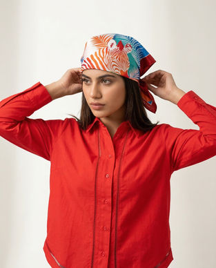 Satin scarf folded in layered square style