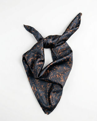 Black and copper satin scarf tied in a knot
