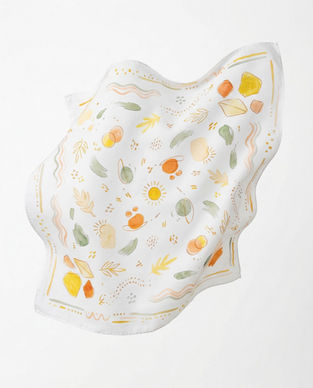 Close view of scarf with soft folds and print