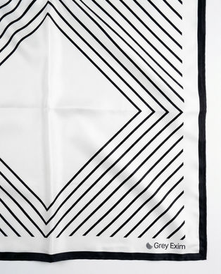 Geometric striped satin scarf corner with Grey Exim logo