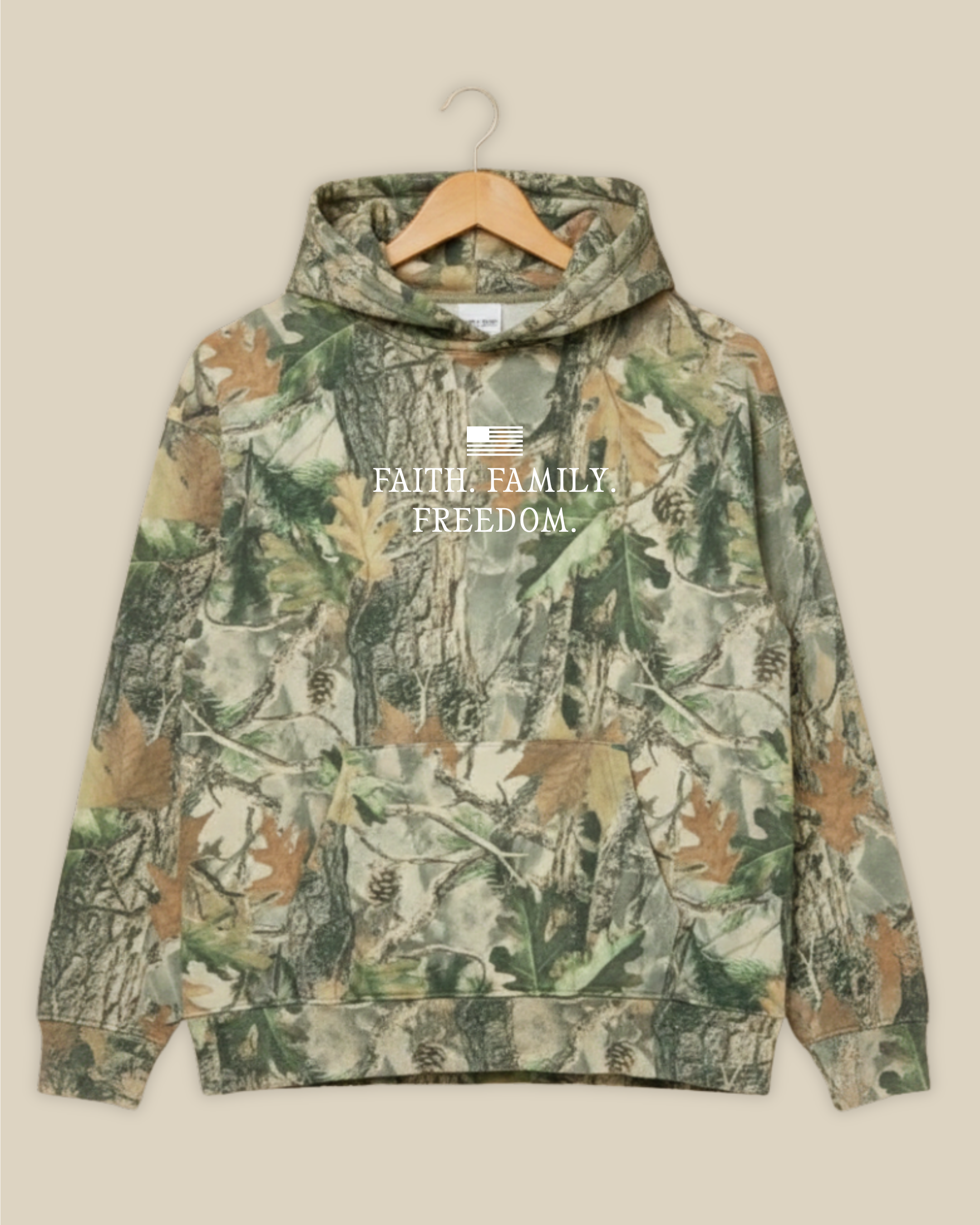 Faith. Family. Freedom. Camo Hoodie