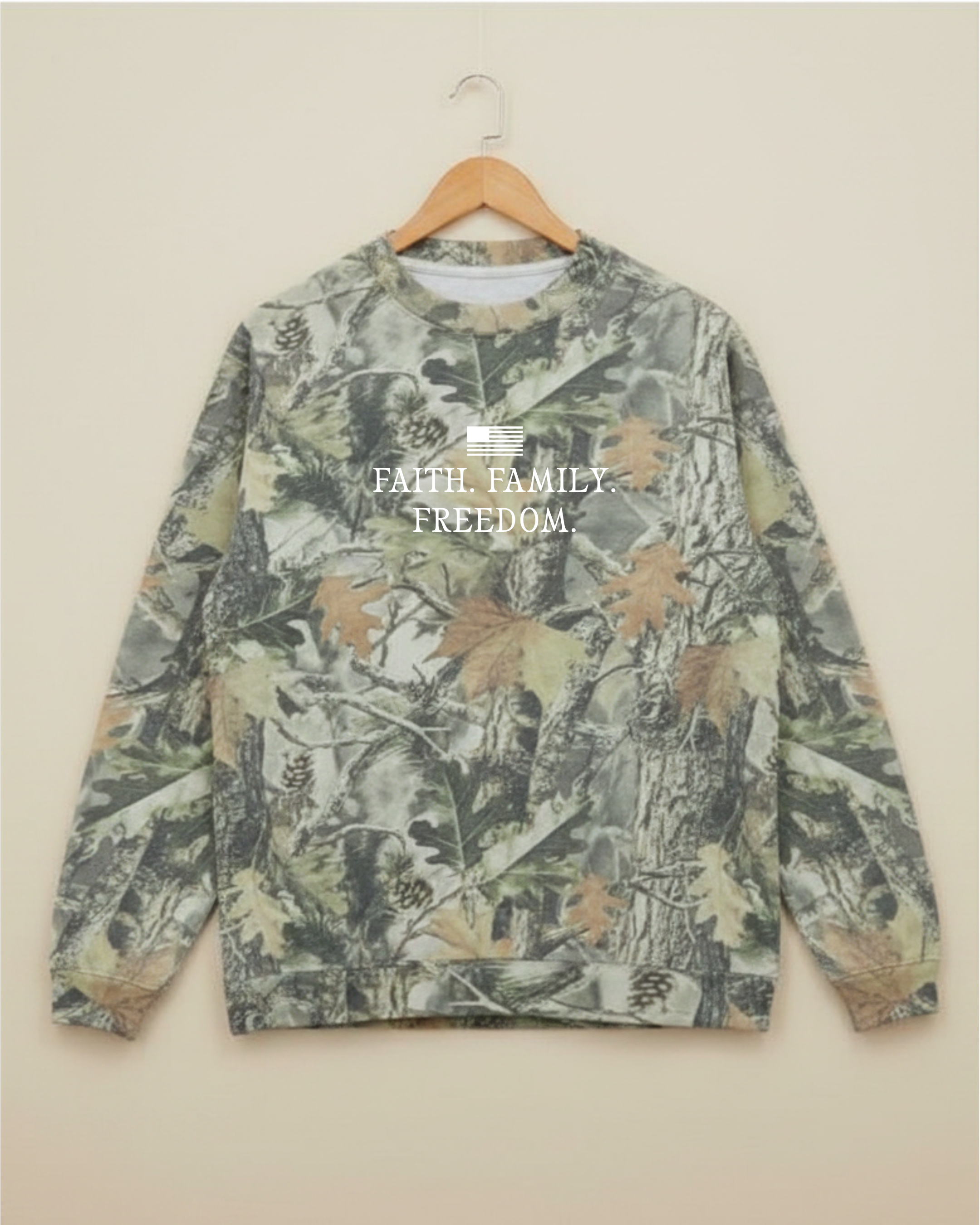 Faith. Family. Freedom. Camo Long Sleeve