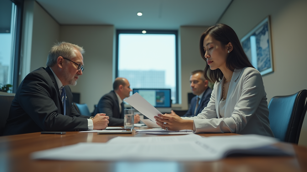 Eye-level view of a professional reading a safety guide in a quiet office