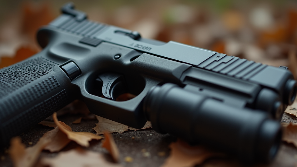 Eye-level view of a Glock 19 with Magpul PMAG GL9 inserted, ready for use