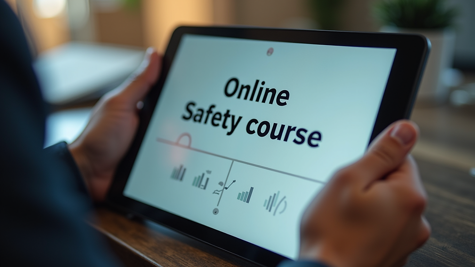 Close-up view of a tablet screen showing an online safety course