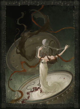 Illustrations about woman and music box.
