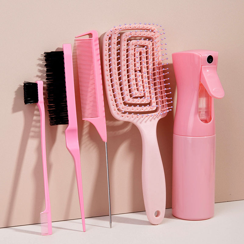 Thumbnail: 5PCS Hair Styling Set – Elastic Detangling Comb, Scalp Massage Brush & Spray Bot