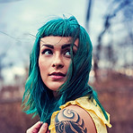 Model with Green Hair
