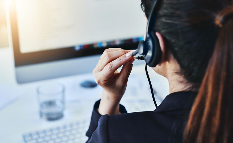 Woman, headset and call center in office, crm and customer service for conversation and on