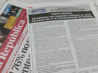 En defensa del Derecho Humano al Agua decimos NO a la Privatización de Sedapal - Carta Abierta Diari