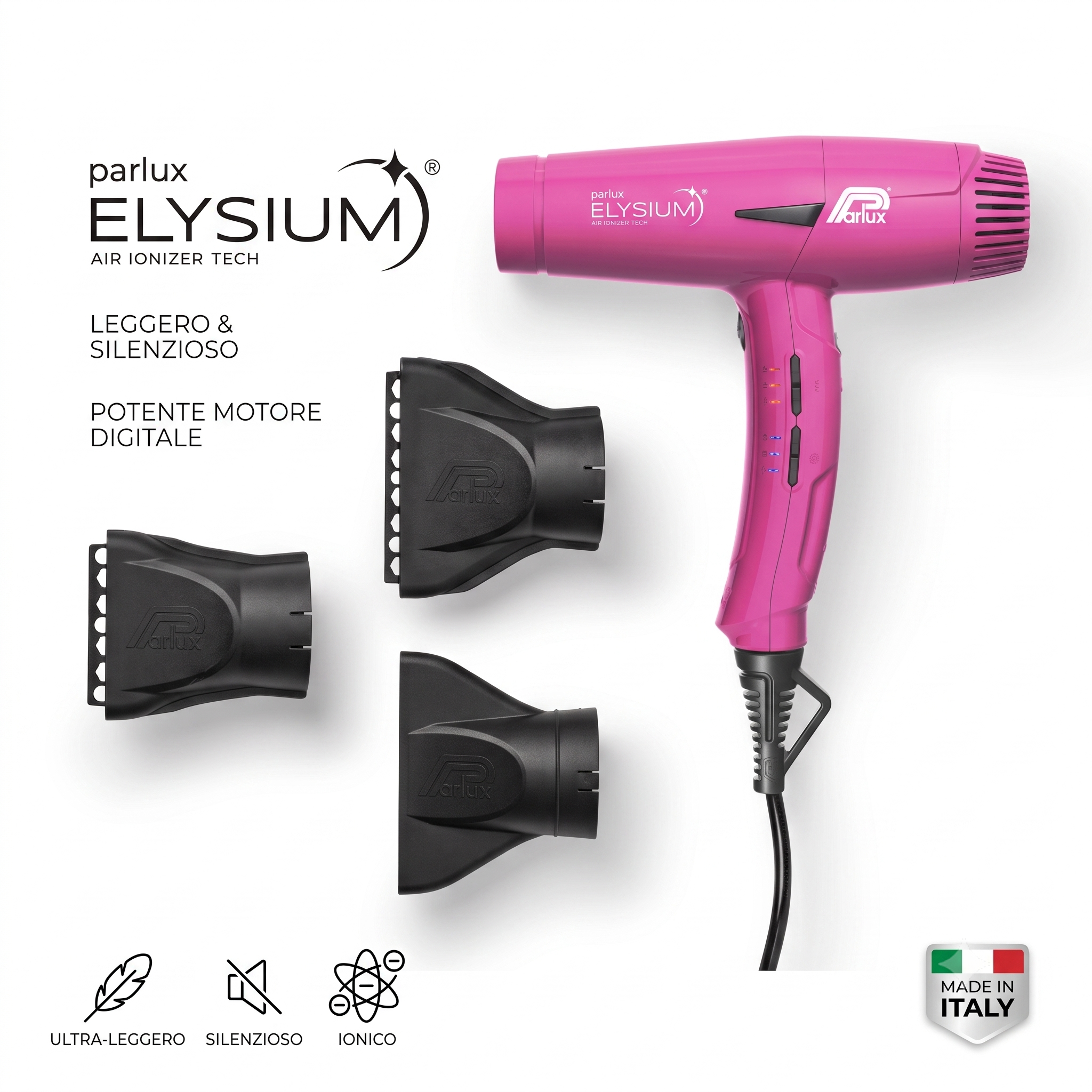 Parlux Elysium Mini Phon professionale 2300 W asciugacapelli con motore digitale con 3 velocità e 3 temperature
