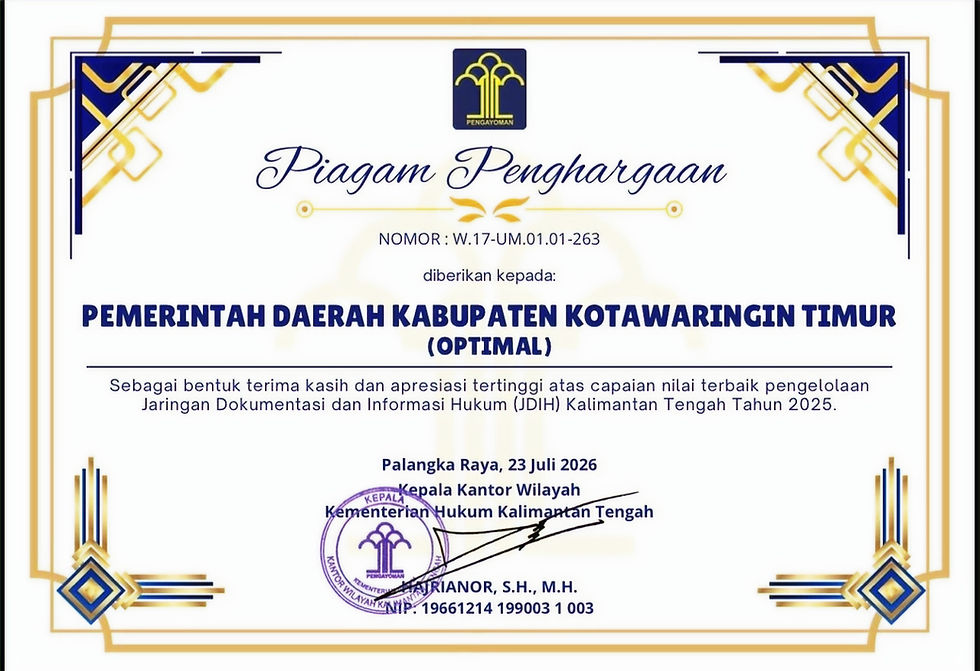 Pemkab Kotim Raih Predikat Optimal Pengelolaan JDIH Terbaik di Kalimantan Tengah