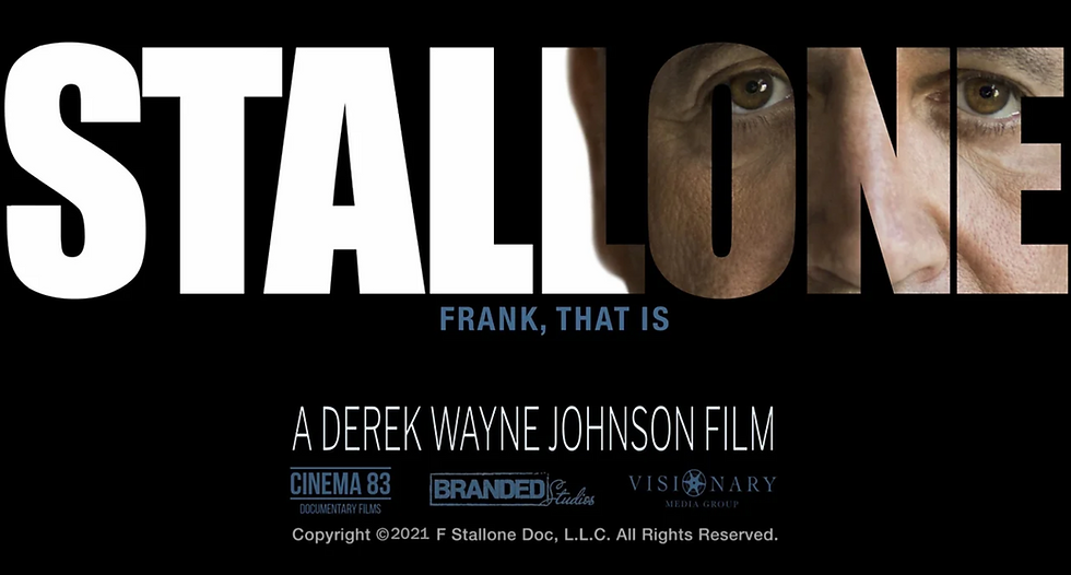 A movie poster including the films title (Stallone frank that is) and the directors name, derek wayne johnson
