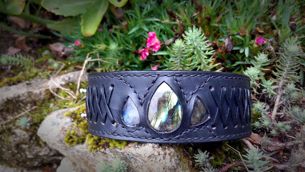 Miniature : Bracelet en cuir labradorites
