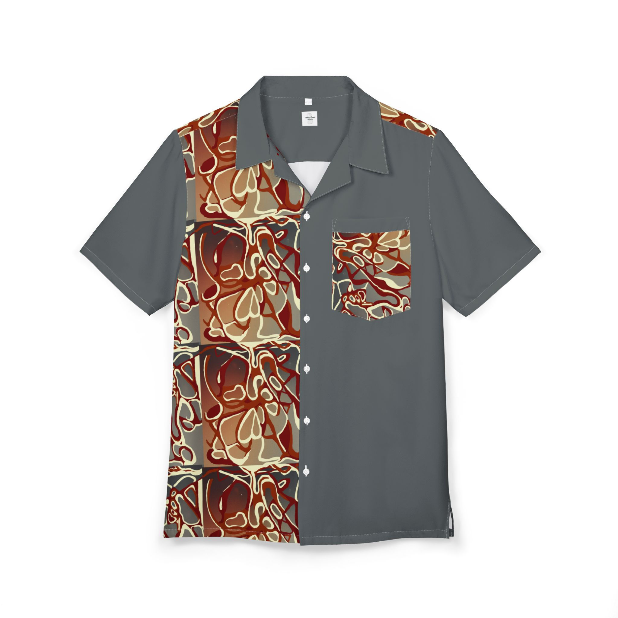 Abstract Mosaic Hawaiian Shirt — Gray Retro Pattern Button-Down