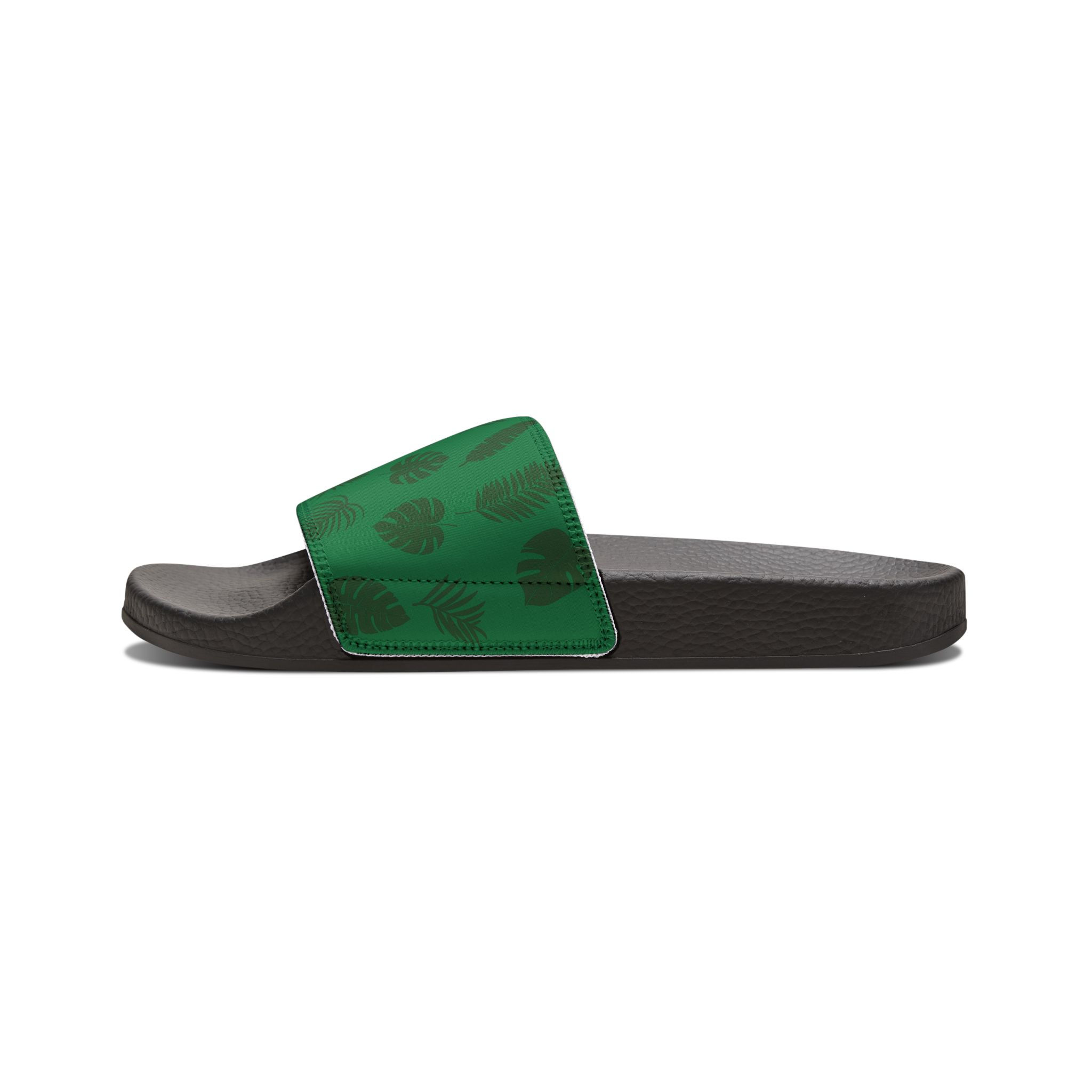 Men's Tropical Green Slide Sandals — Removable Strap Casual Pool & Beach Slides