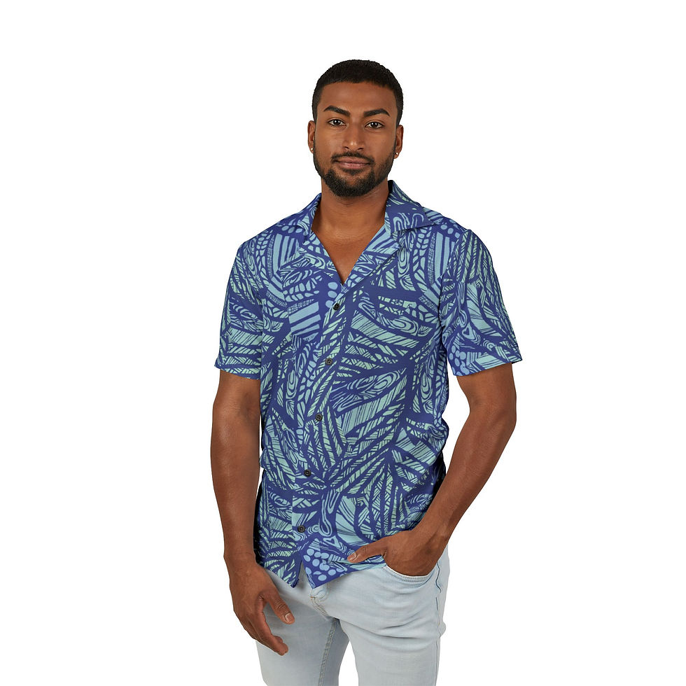 Miniatura: Blue Tropical Leaf Hawaiian Shirt – Men’s Camp Shirt