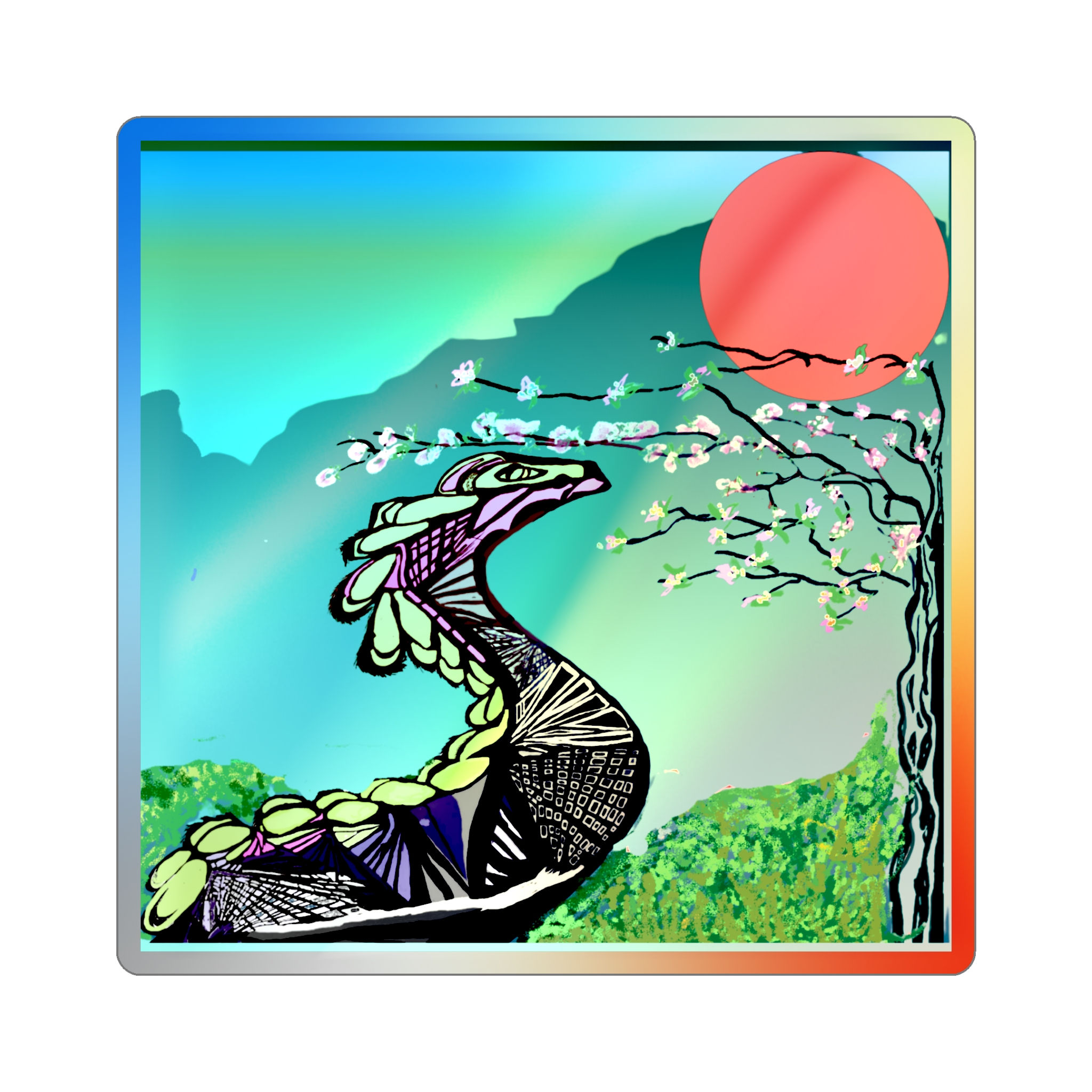 Holographic Stickers - Dragon and Cherry Blossoms