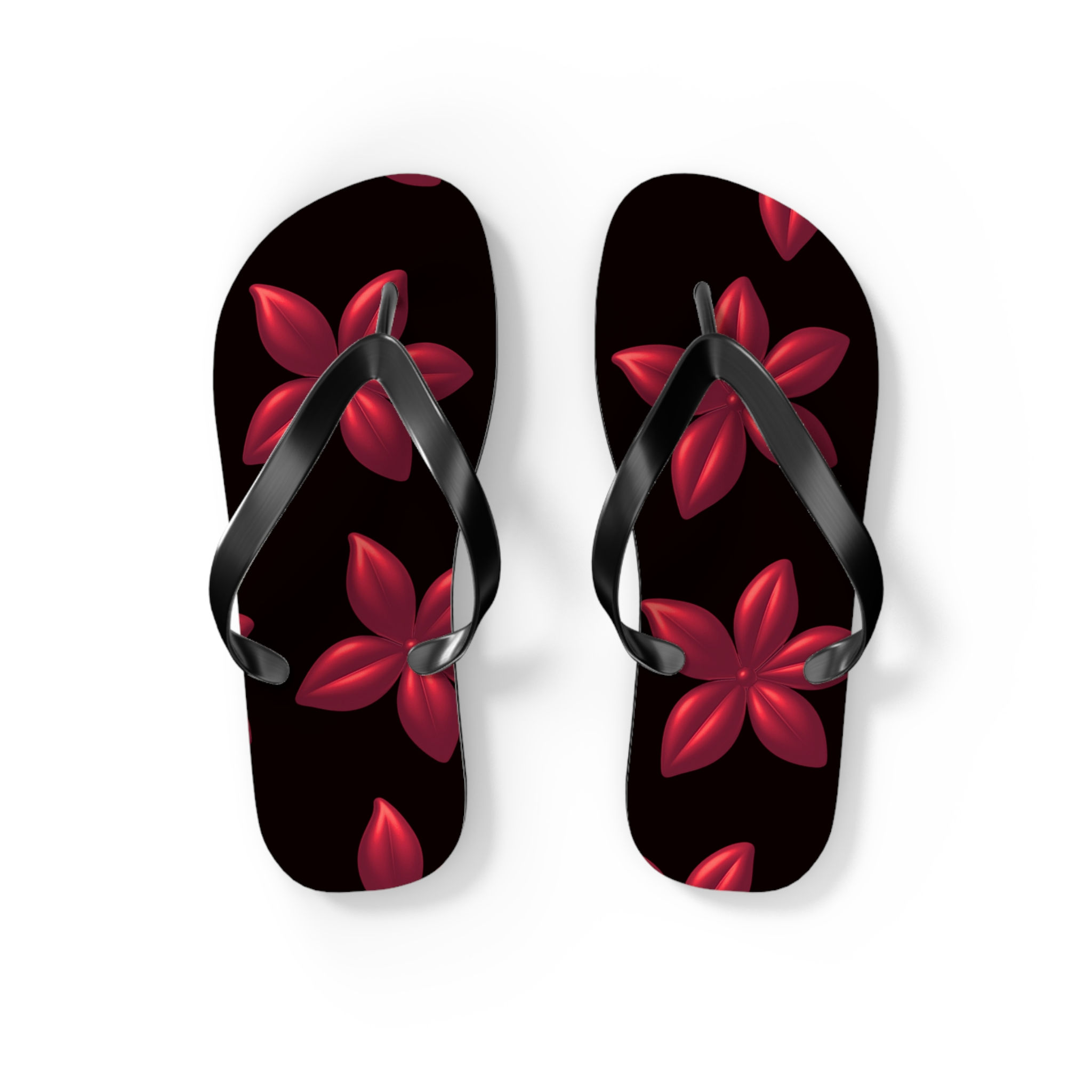 Red Floral Flip Flops — Tropical Petal Beach Sandals