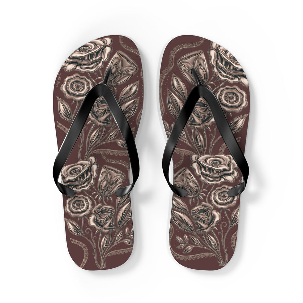 Thumbnail: Brown Vintage Rose Flip Flops — Floral Pattern Beach Sandals