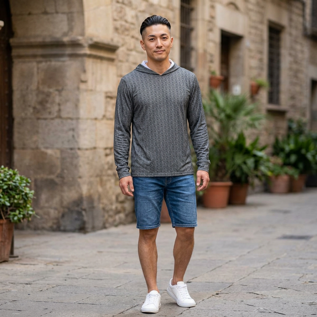 Men's Grey Hex-Pattern Sports Warmup Hoodie
